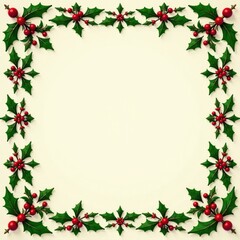 Ornate snowflake border adorning a festive holly-inspired background, greenery, decorations