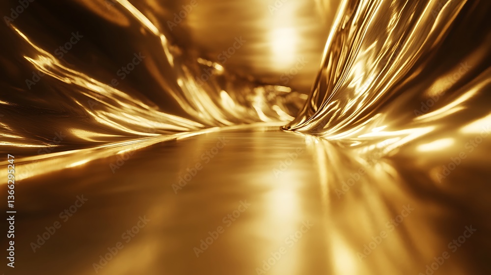 Poster abstract golden path: shimmering light and texture in a luxurious and elegant curved design for crea