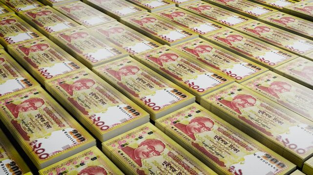 Bangladeshi 200 Taka Banknote on Floor with Camera Movement &ndash; Close-Up Stock Footage. BD two hundred TK concept of finance and money