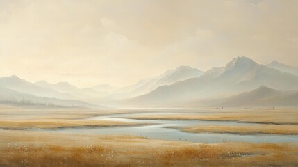 Fototapeta premium Misty Mountain Landscape Painting