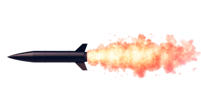 Rocket launch with fire and smoke, space exploration, propulsion , cut out transparent