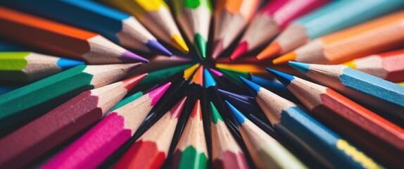 Fototapeta premium colorful circle of colored pencils for creative inspiration