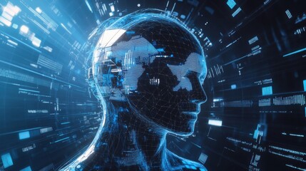 Naklejka premium An AI powered system improving language translation by analyzing contextual data, cultural nuances, and linguistic variations to deliver accurate translations in real-time