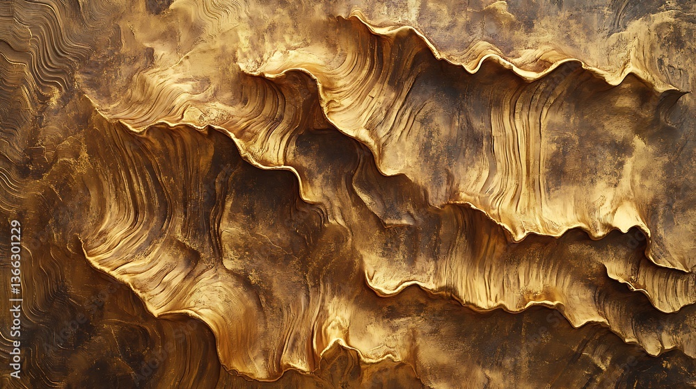 Poster abstract golden waves: textured metallic surface with dynamic forms and intricate details for artist