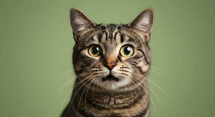 Cat Face Close up, Surprised, shocked cat face isolated on a pastel color background with copy space