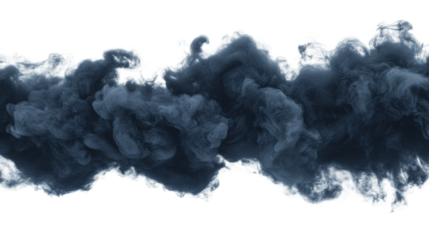 Dark grey clouds of smoke float in black void, cut out transparent