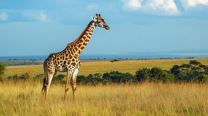 Majestic Masai Giraffe in the Wild: A Symbol of Kenya's Vibrant Wilderness
