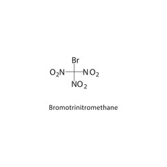 Bromotrinitromethane skeletal structure. Halogenated Nitro Compound compound schematic illustration. Simple diagram, chemical formula.