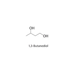 1,3-Butanediol skeletal structure. Diol compound schematic illustration. Simple diagram, chemical formula.