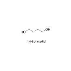 Fototapeta premium 1,4-Butanediol skeletal structure. Diol compound schematic illustration. Simple diagram, chemical formula.