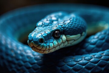 Snakes close-up head and face of Blue viper snake , viper, nature, animal