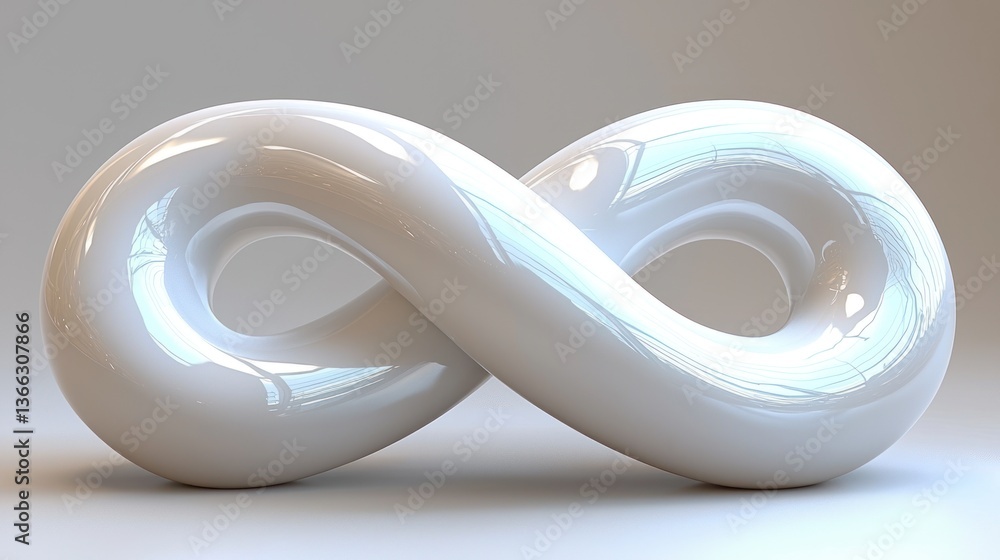 Poster infinite loop: a 3d render of a polished white m