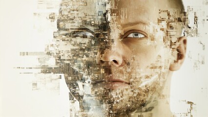 Digital Art Representation of a Human Face with Glitch Effect