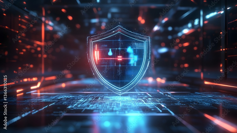 Poster a digital shield protects a secure network environment against cyber threats. the vibrant image high