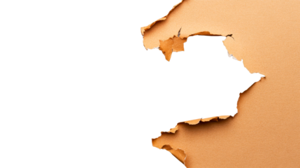 Brown paper is torn with sharp ragged edges, cut out transparent