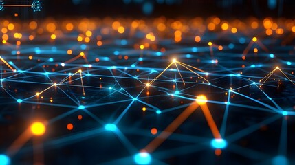 Abstract digital network of interconnected data points, representing a complex and intricate web of connections