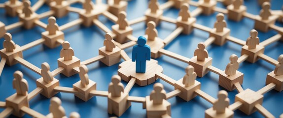 contemporary wooden people group with blue figure illustration