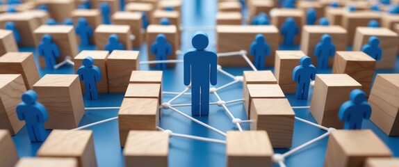 modern wooden block people connection concept illustration