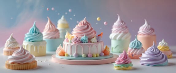colorful cupcakes display on white table for party celebration