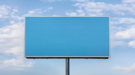Fototapeta premium A blank billboard stands against a blue sky with clouds, offering an empty space for advertising or creative expression.
