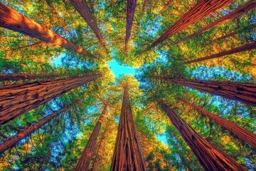 Obraz premium Majestic Coast Redwood Grove: Old-Growth Giants in Henry Cowell State Park, Santa Cruz County, CA