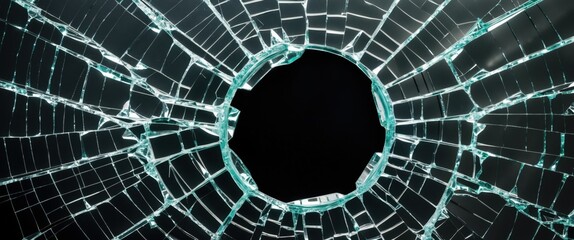 industrial broken glass window with hole, urban decay concept