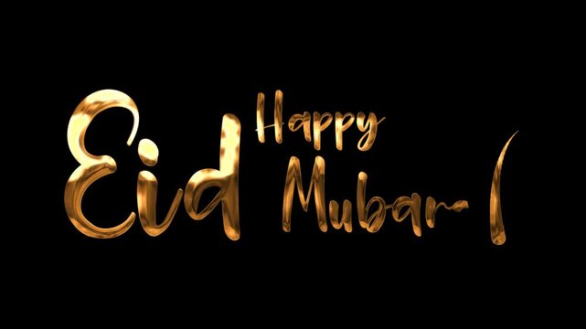 Happy Ied Mubarak text animation, gold, green, red, and blue. suitable for social media posts, greeting cards, and festive design projects celebrating Eid alFitr.