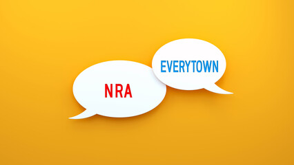 NRA and Everytown text message on speech bubble. Web banner concept,yellow background illustration