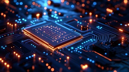 Obraz premium a high-tech motherboard with intricate circuits and glowing details. This image encapsulates the essence of technological innovation