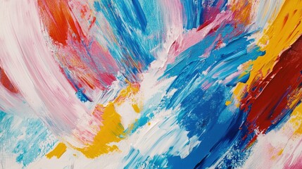 Abstract acrylic painting showing bold brushstrokes with diverse vibrant colors