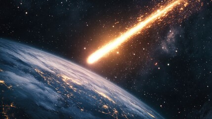 Obraz premium A comet passing by Earth with a glowing tail --ar 16:9 --v 6.1 Job ID: 3c2c33b9-2236-4b08-9ea7-92b9fb4db314