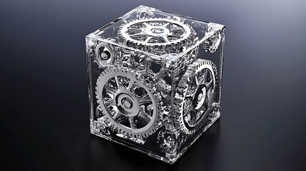 Transparent cube with intricate gear mechanism
