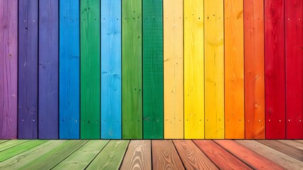 colorful wooden wall with wooden floor