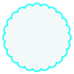 Scalloped round frame, light blue outline, transparent background, PNG file for decorative overlay