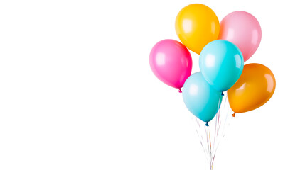 Bunch of festive balloons in assorted colors against black, cut out transparent