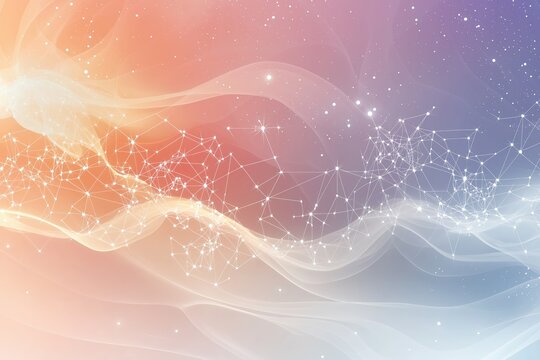Abstract network design with gradient background in orange and blue tones