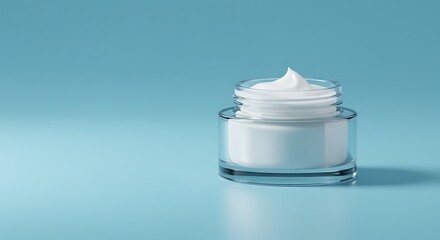Cream Jar with White Moisturizer on Light Blue Background for Skincare