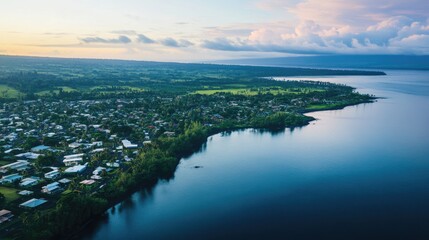 Fototapeta premium Aerial Adventure Over Hilo: Explore the City and Nature from an Open Door Helicopter Panorama