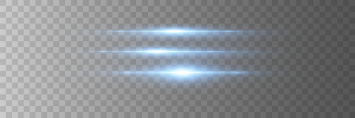 Blue and gold horizontal glare pack. Light rays. Light effect. On transparent background. EPS 10.