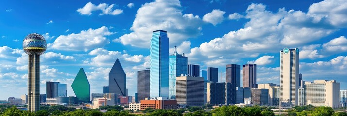 Vibrant Dallas Texas City Skyline: A Stunning Daytime View of Downtown through Reflective Glasses