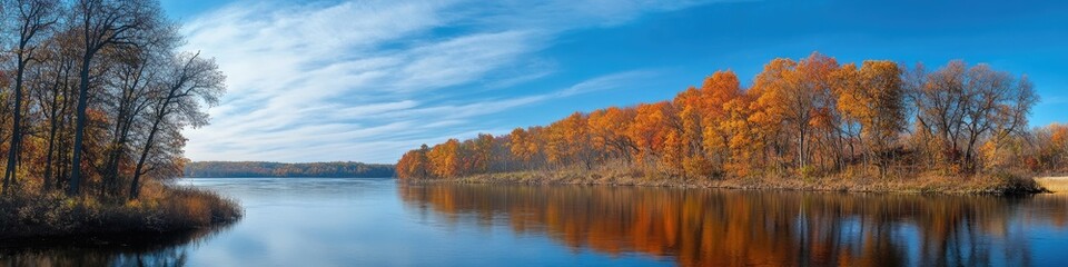 Autumn Serenity: A Panoramic View of the Wisconsin River Surrounded by Vibrant Trees