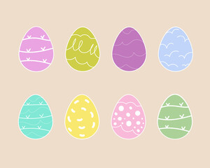 Vector.Easter eggs set doodle style. Happy easter hand drawn isolated on white background.