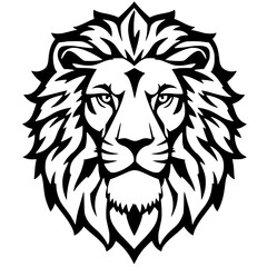 Obraz premium Majestic Lion: A striking, monochrome illustration of a lion's head, embodying strength and regality, rendered with bold lines and intricate detail.