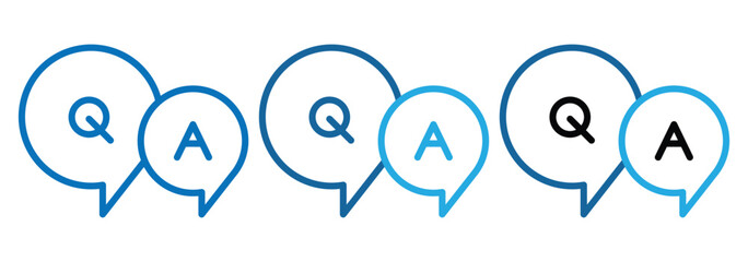 Chat question and answer icon set. FAQ sign. Tick, question, information and answers mark. Question mark icon set. Bubble question, ans icon. Help peech bubble. Vector illustrator