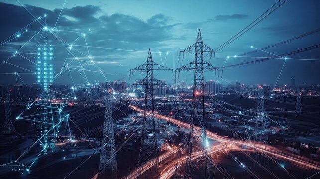 An AI powered system optimizing energy grid management by analyzing real time power generation and consumption data, futuristic AI-driven energy platform, Energy technology style
