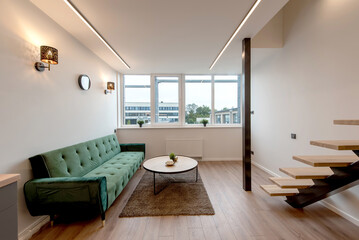 Modern Home Loft Apartment Living Room with Minimalist Design and Stylish Decor