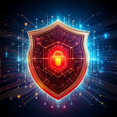 High-Tech AI Security Shield with Cyber Threat Warning