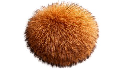 Detailed sphere of brown fur with white tips, abstract fluff, cut out transparent