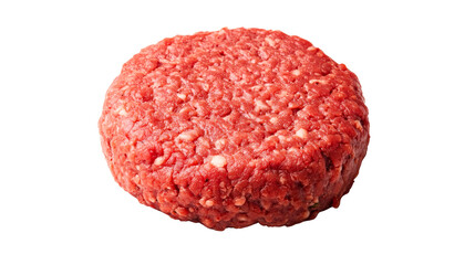 Raw beef patty, fresh, uncooked meat, isolated against black, cut out transparent