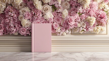 Pink book, floral backdrop, elegant display